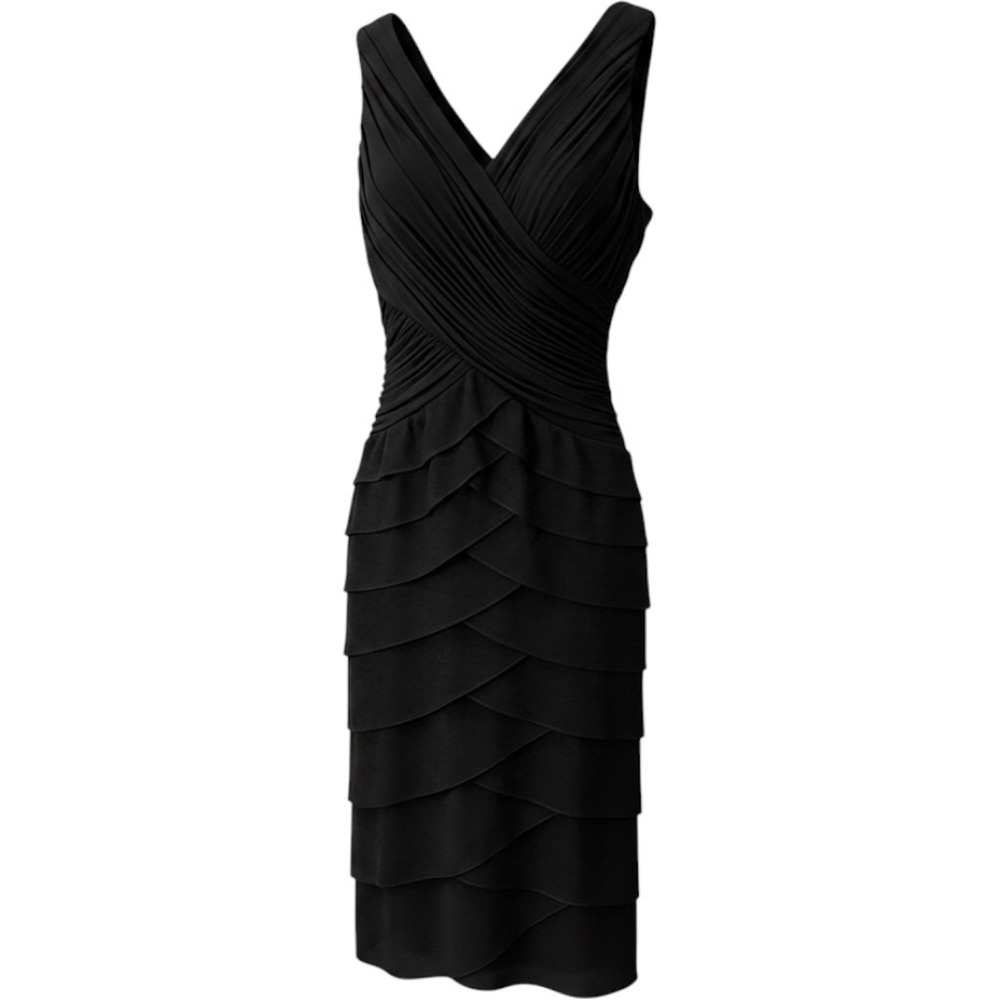 Sangria Cocktail Dress Women 6 Black Ruched Tiered Shimmer Bodycon LBD